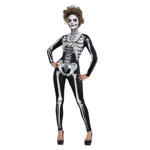 💀Black Skeleton Catsuit Womens, One Size 🎃 Halloween Costume OSFM